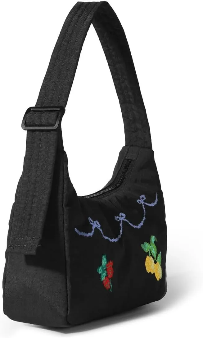 Nylon Shoulder Bag - Adjustable Quilted Strap, Structured Slouchy Design with Interior Zip Pocket