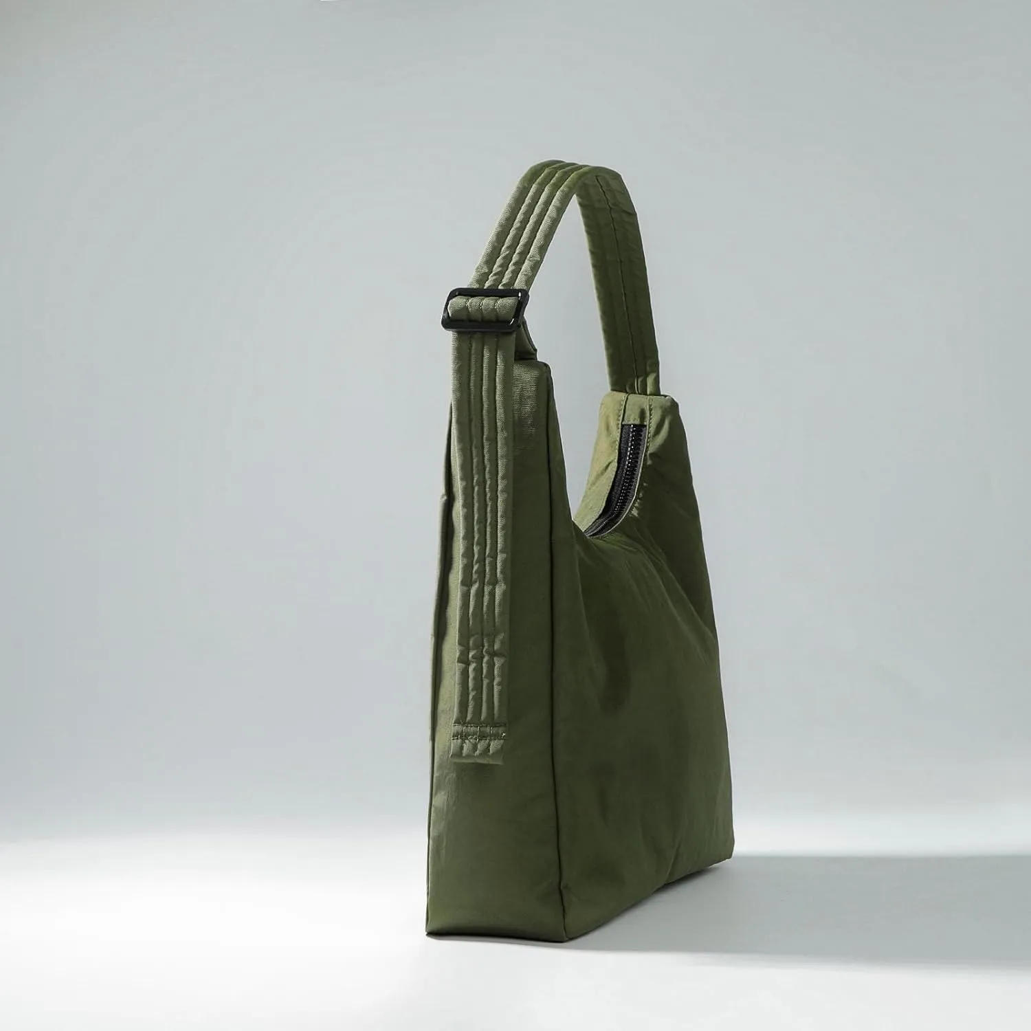 Nylon Shoulder Bag - Adjustable Quilted Strap, Structured Slouchy Design with Interior Zip Pocket