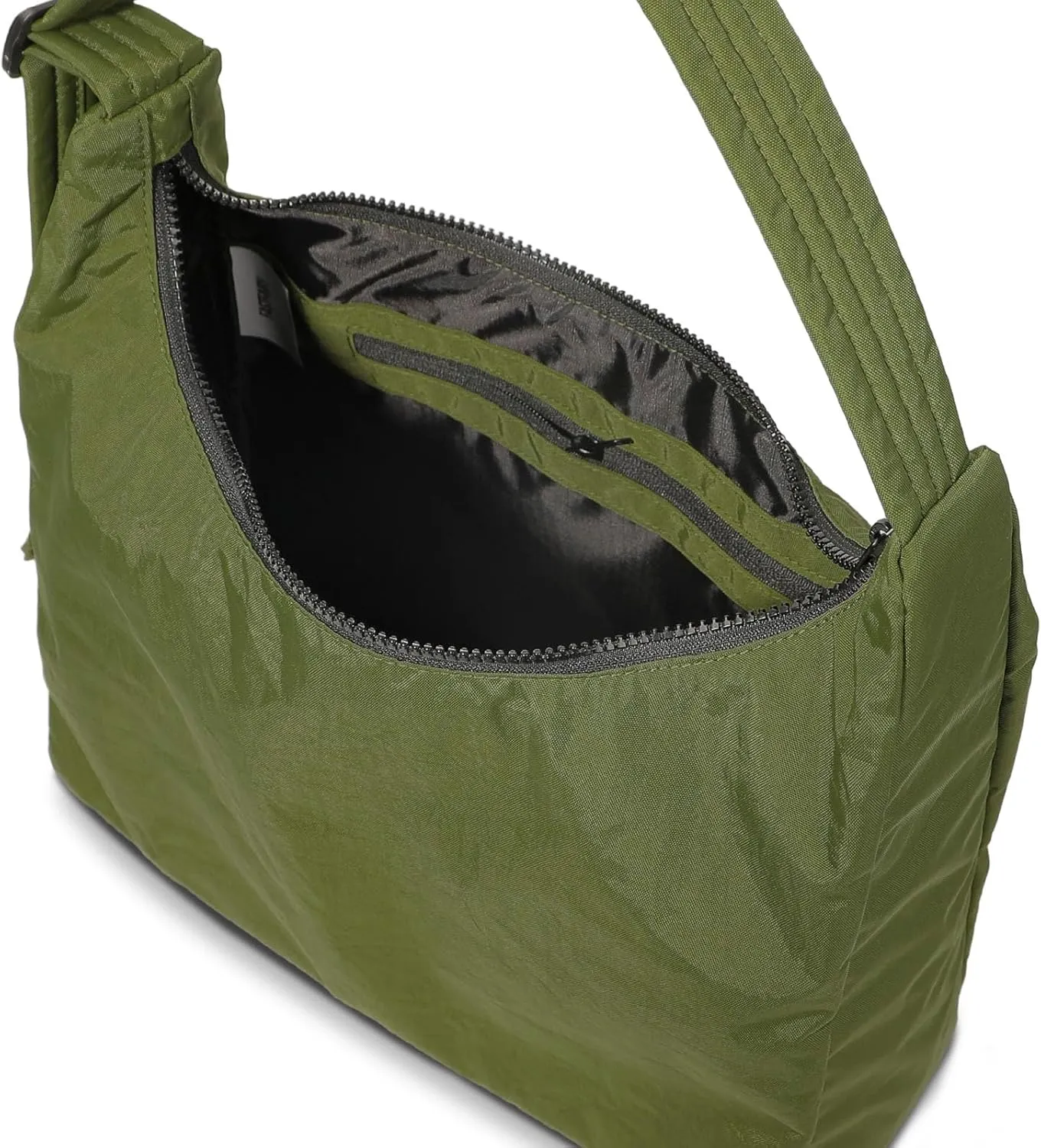 Nylon Shoulder Bag - Adjustable Quilted Strap, Structured Slouchy Design with Interior Zip Pocket