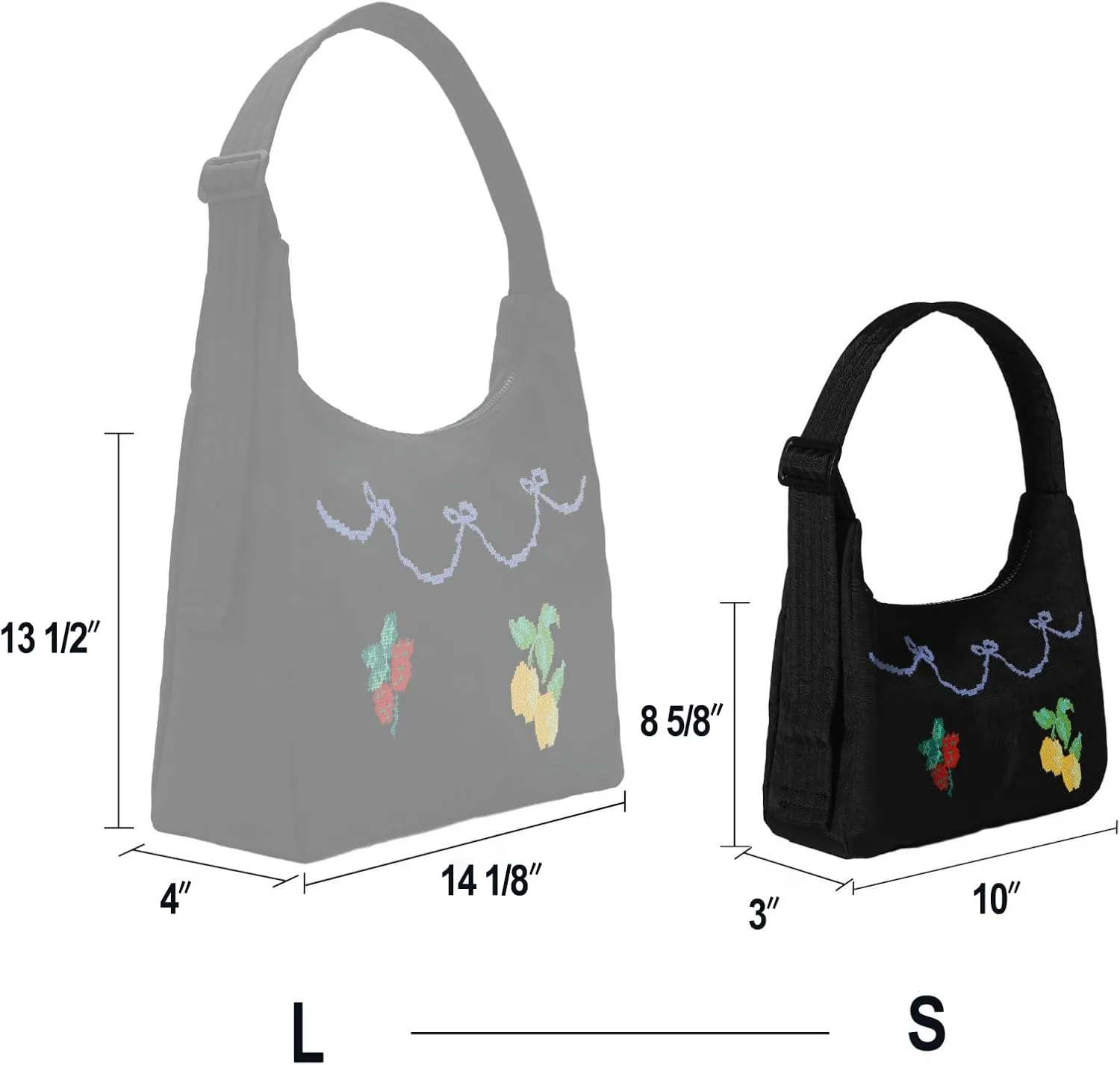 Nylon Shoulder Bag - Adjustable Quilted Strap, Structured Slouchy Design with Interior Zip Pocket