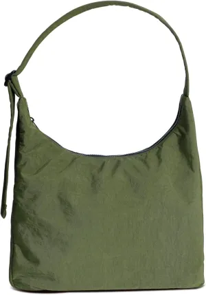 Nylon Shoulder Bag - Adjustable Quilted Strap, Structured Slouchy Design with Interior Zip Pocket