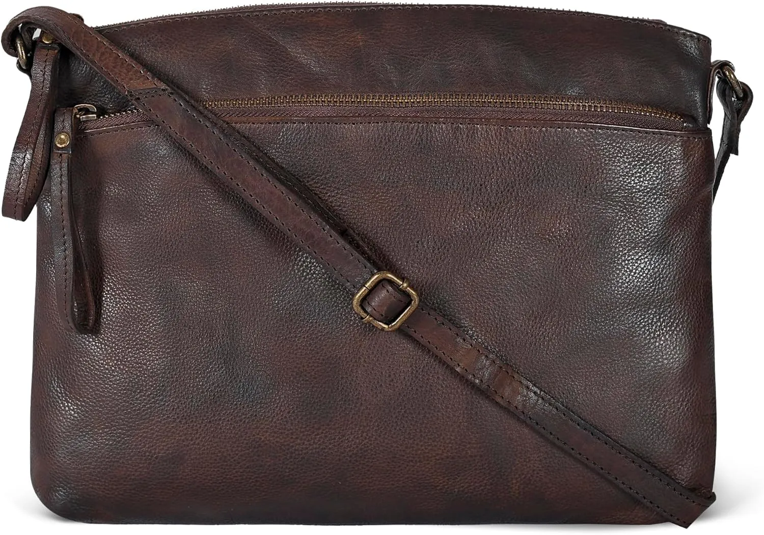 Oak Leathers Women's Brown Leather Crossbody Bag - Hobo Sling Handbag - 11.5x9.5x1 inches - 3 Compartments - Zipper Closure - Cotton Lining - Adjustable Cross-Body Strap