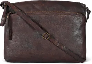 Oak Leathers Women's Brown Leather Crossbody Bag - Hobo Sling Handbag - 11.5x9.5x1 inches - 3 Compartments - Zipper Closure - Cotton Lining - Adjustable Cross-Body Strap