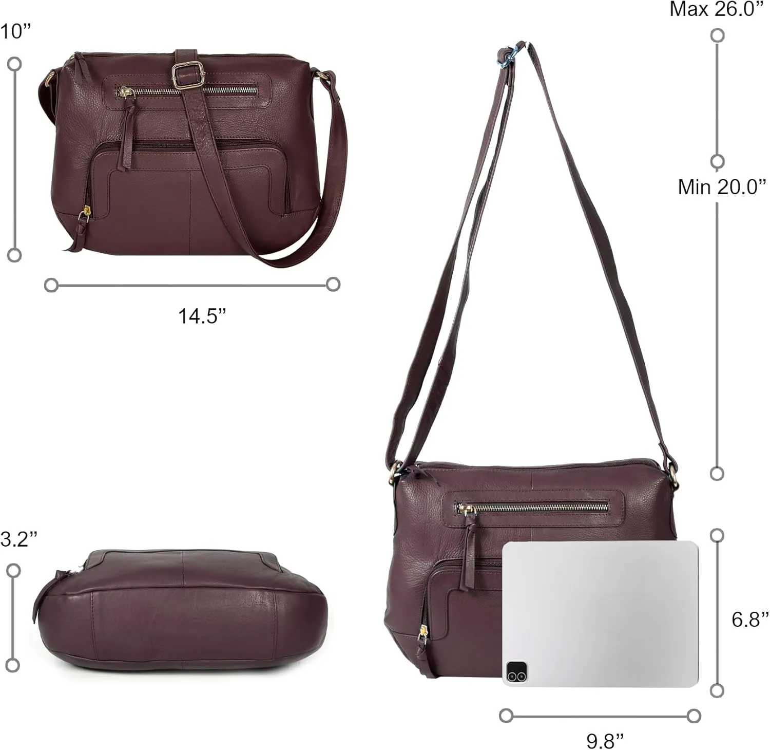 Oak Leathers Women's Crossbody Bag - Genuine Leather Crossover Shoulder Purse With Adjustable Sling Strap - Medium Size