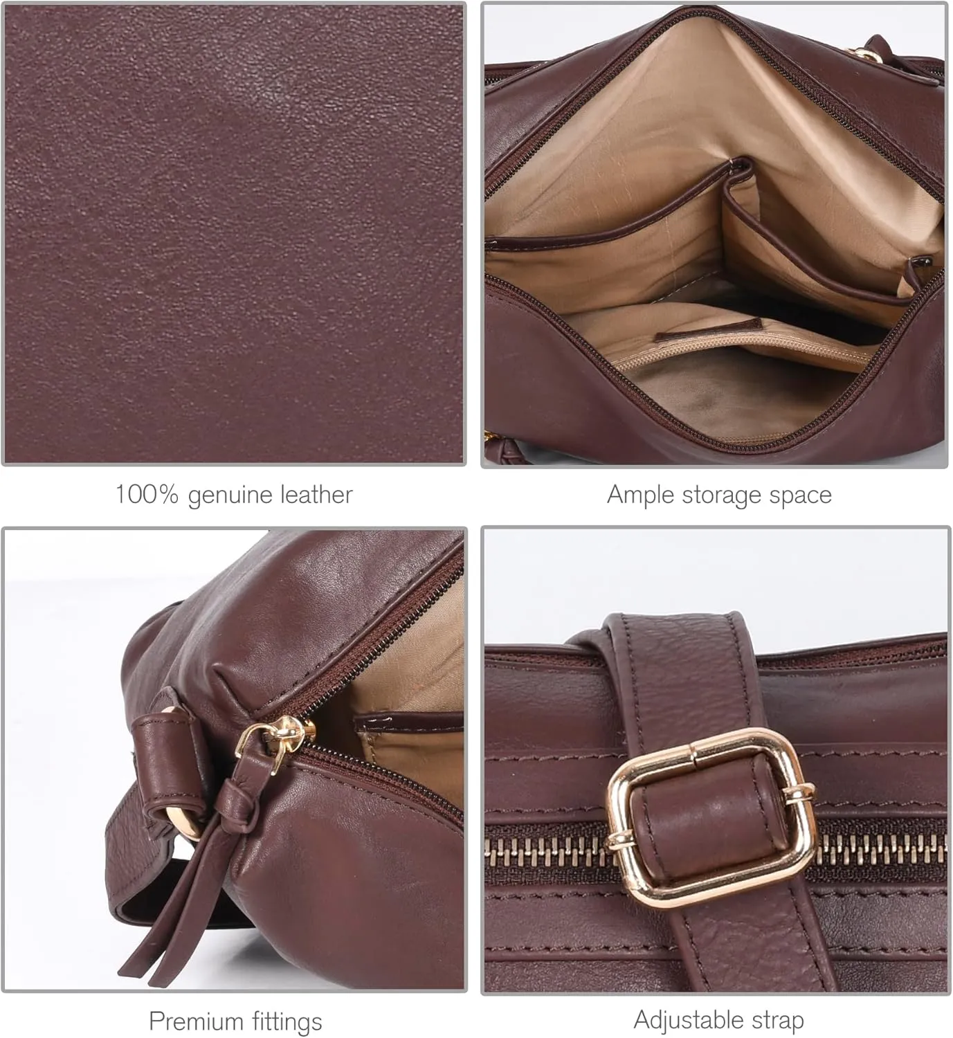 Oak Leathers Women's Crossbody Bag - Genuine Leather Crossover Shoulder Purse With Adjustable Sling Strap - Medium Size