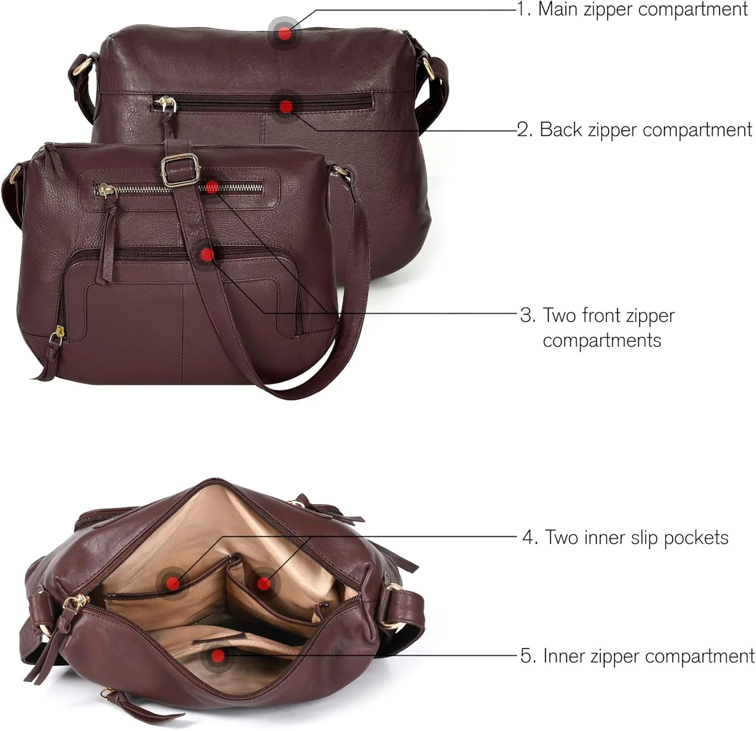 Oak Leathers Women's Crossbody Bag - Genuine Leather Crossover Shoulder Purse With Adjustable Sling Strap - Medium Size