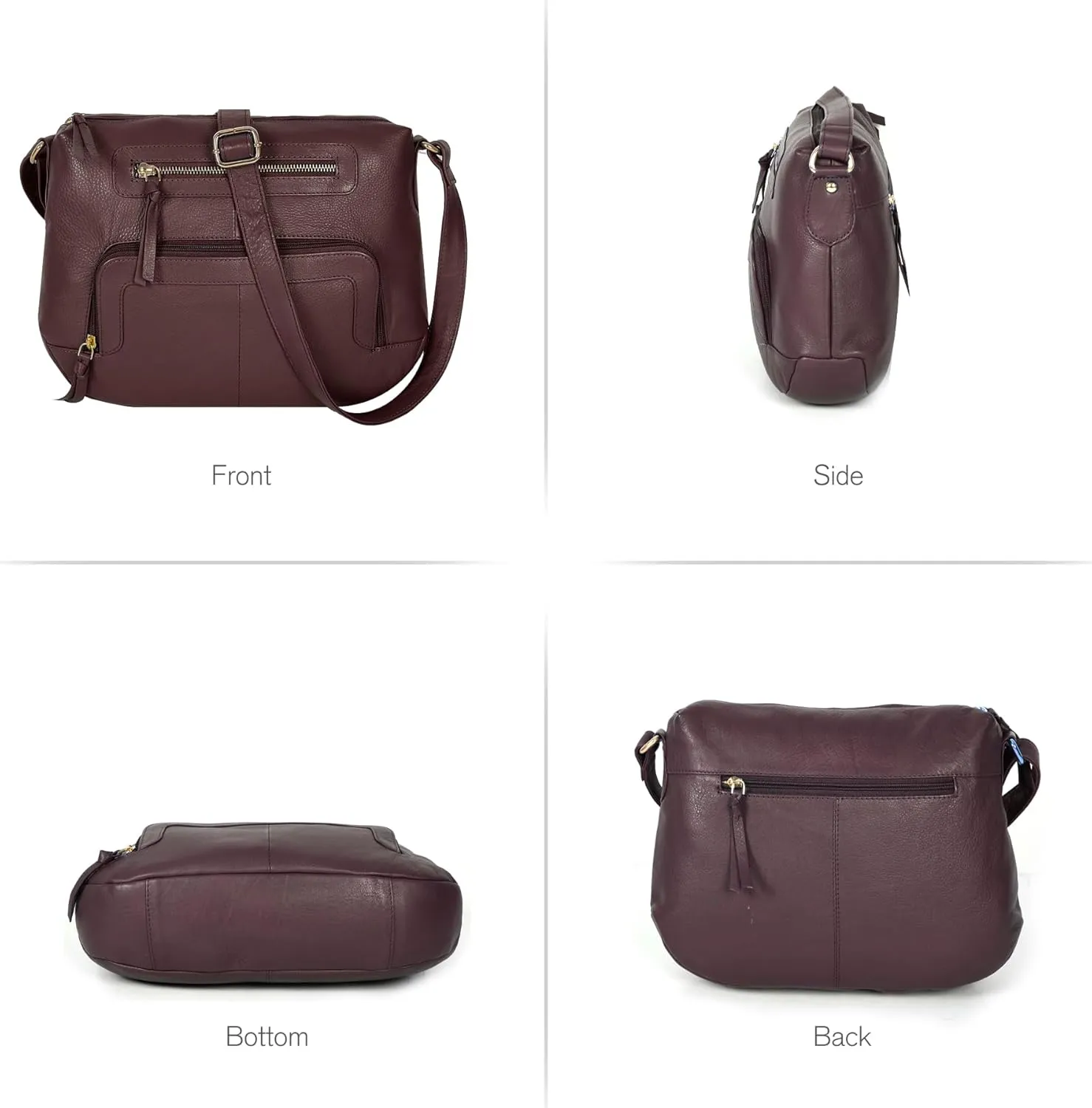 Oak Leathers Women's Crossbody Bag - Genuine Leather Crossover Shoulder Purse With Adjustable Sling Strap - Medium Size