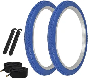 OG Lowrider Pair of 20" x 1.75" Bicycle Small Brick Tread Tires Lowrider BMX Bike Blue/Blue SIDEWALL Tires W/Tubes & TIRE LEVERS