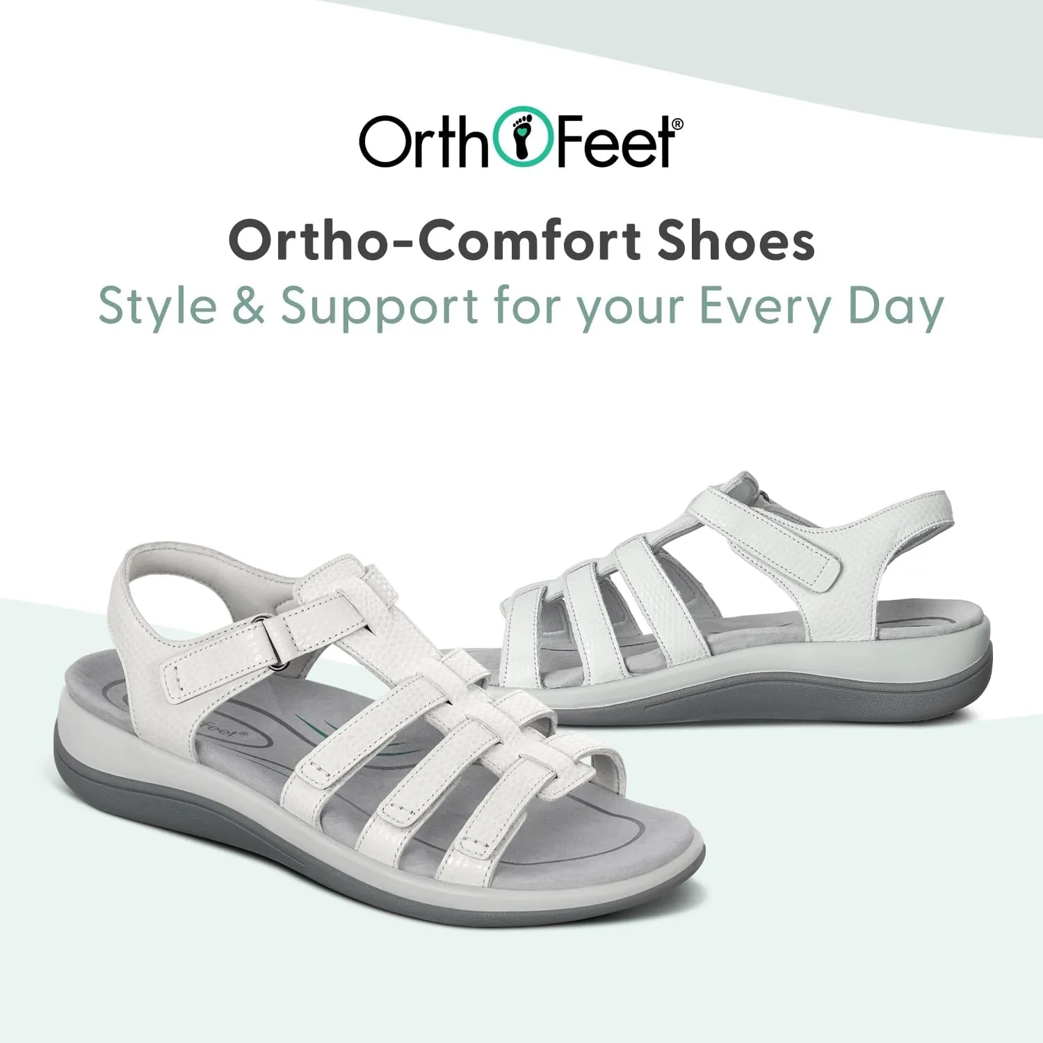 Orthofeet Women's Orthopedic Snake White Leather Amalfi Adjustable Sandals, Size 12