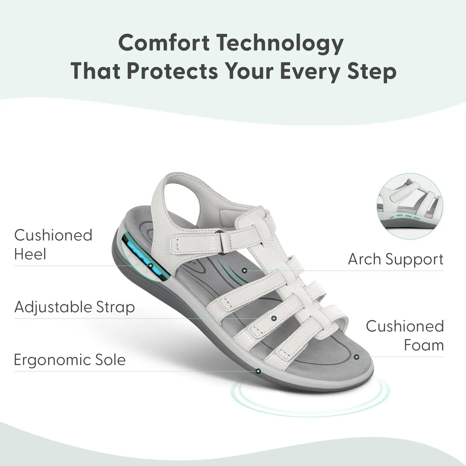 Orthofeet Women's Orthopedic Snake White Leather Amalfi Adjustable Sandals, Size 12