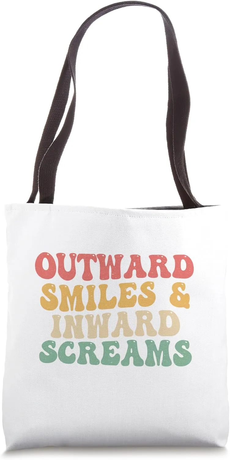 Outward Smiles And Inward Screams Retro Vintage Groovy Tote Bag