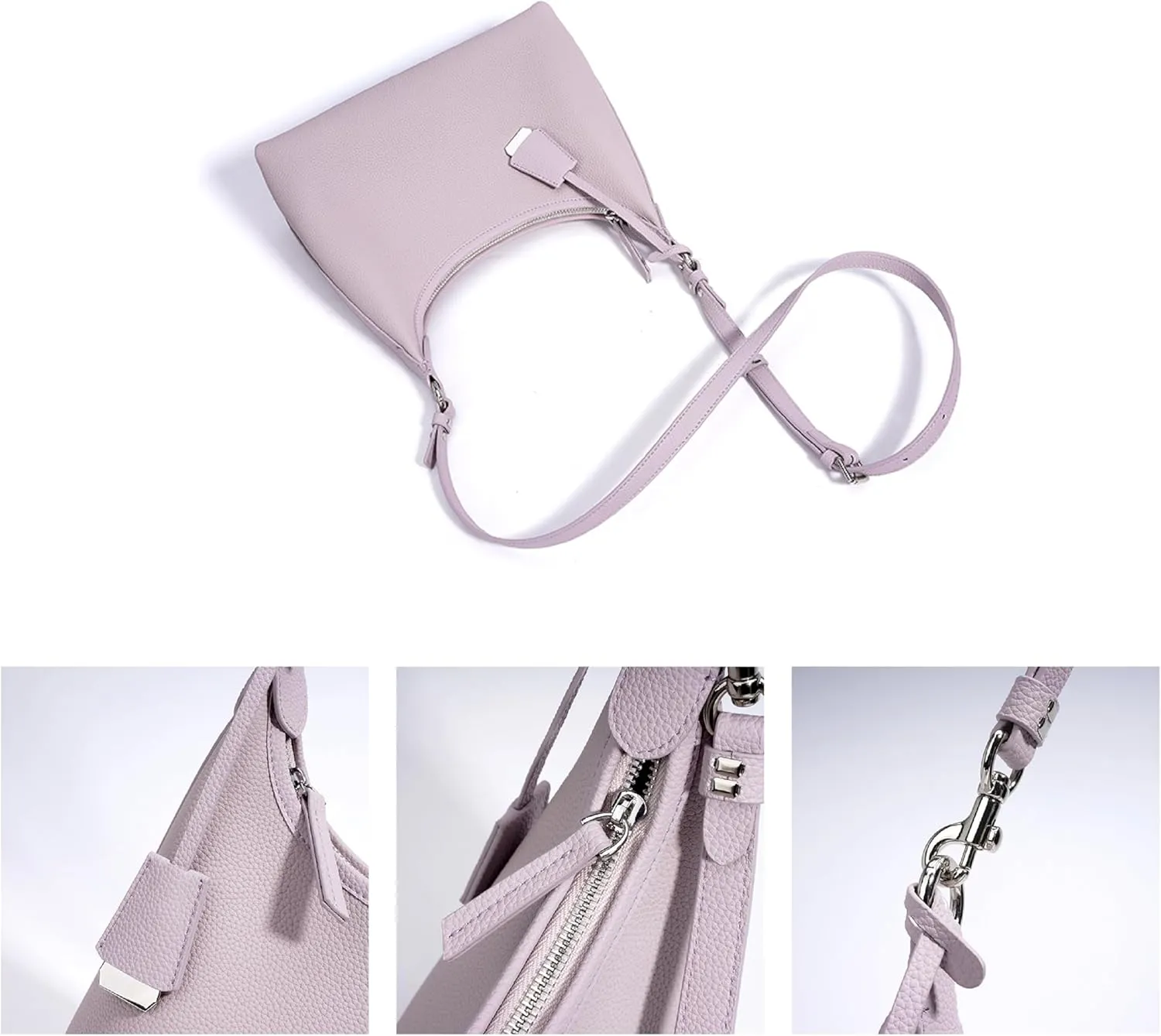 Over Shoulder Hobo Crossbody Bags for Women, Genuine Leather Mini Purse with Zipper Closure for Work Travel