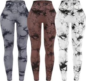 OVESPORT 3 Pack Tie Dye Seamless High Waisted Workout Leggings for Women Scrunch Butt Lifting Yoga Gym Athletic Pants