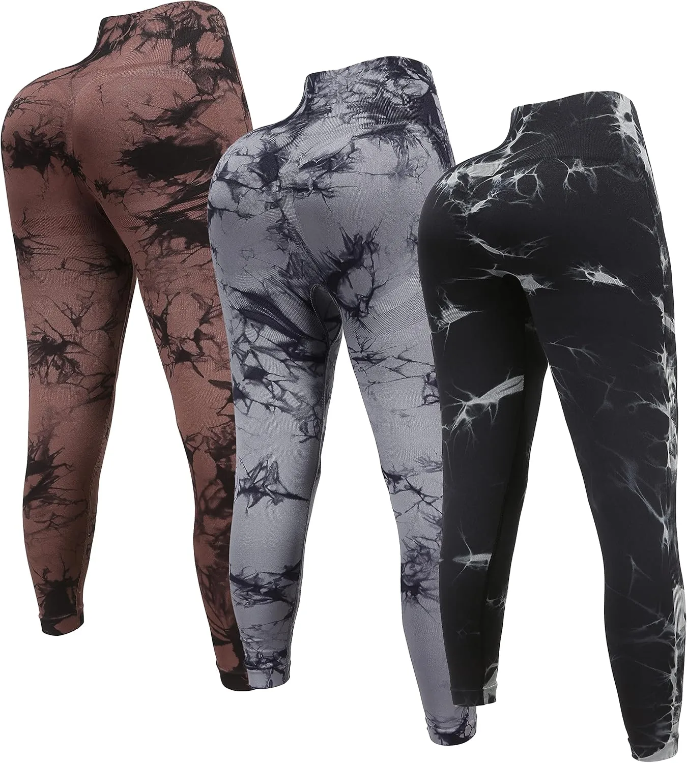 OVESPORT 3 Pack Tie Dye Seamless High Waisted Workout Leggings for Women Scrunch Butt Lifting Yoga Gym Athletic Pants