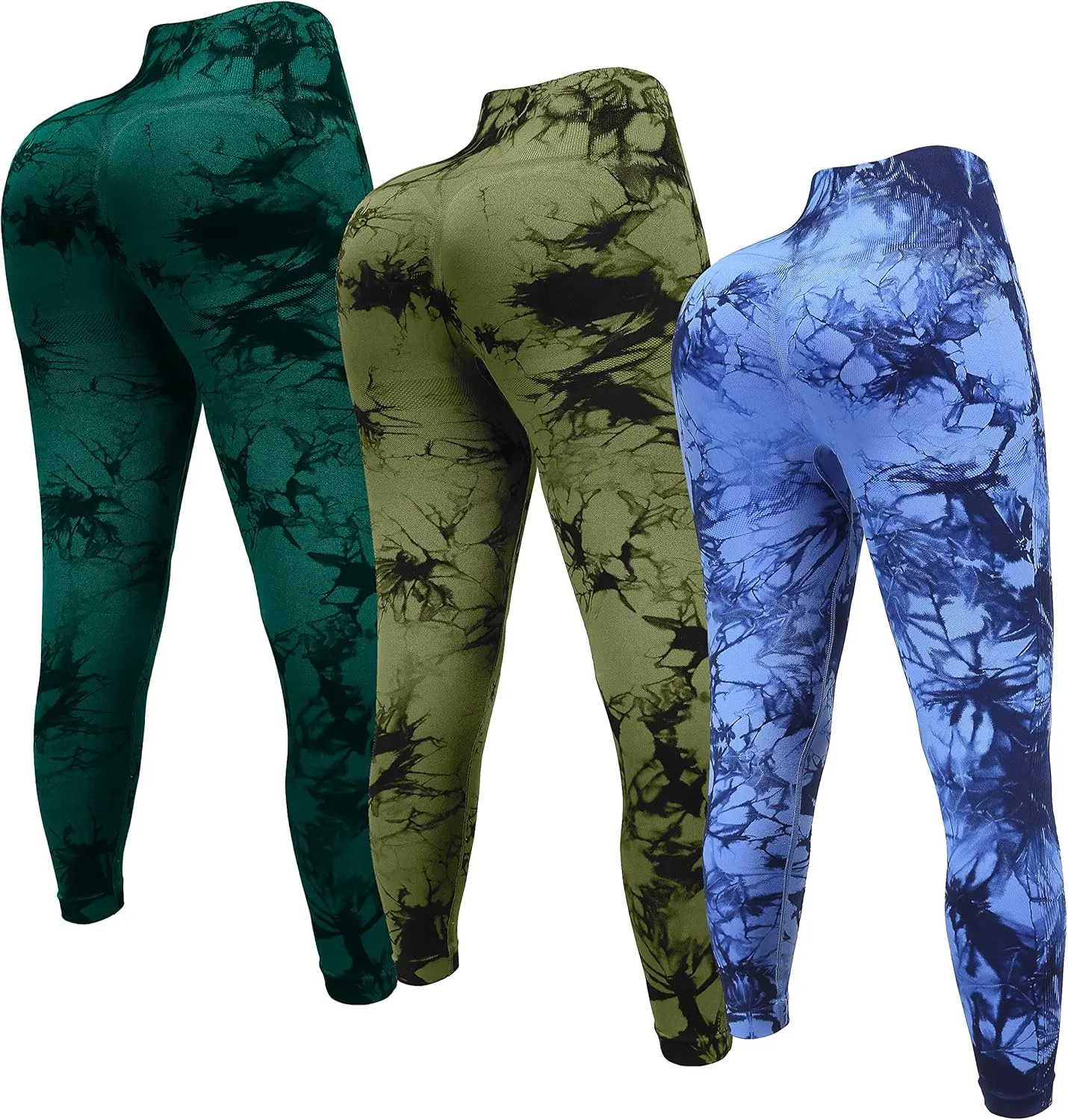 OVESPORT 3 Pack Tie Dye Seamless High Waisted Workout Leggings for Women Scrunch Butt Lifting Yoga Gym Athletic Pants