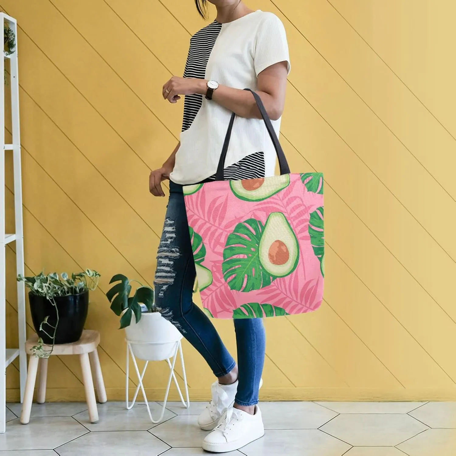 Oyihfvs Canvas Tote Grocery Bag, Women Large Shoulder Bag, Reusable Grocery Handbag