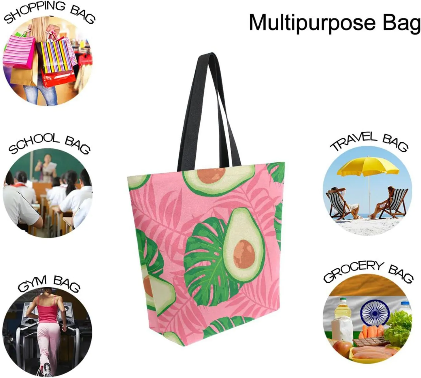 Oyihfvs Canvas Tote Grocery Bag, Women Large Shoulder Bag, Reusable Grocery Handbag