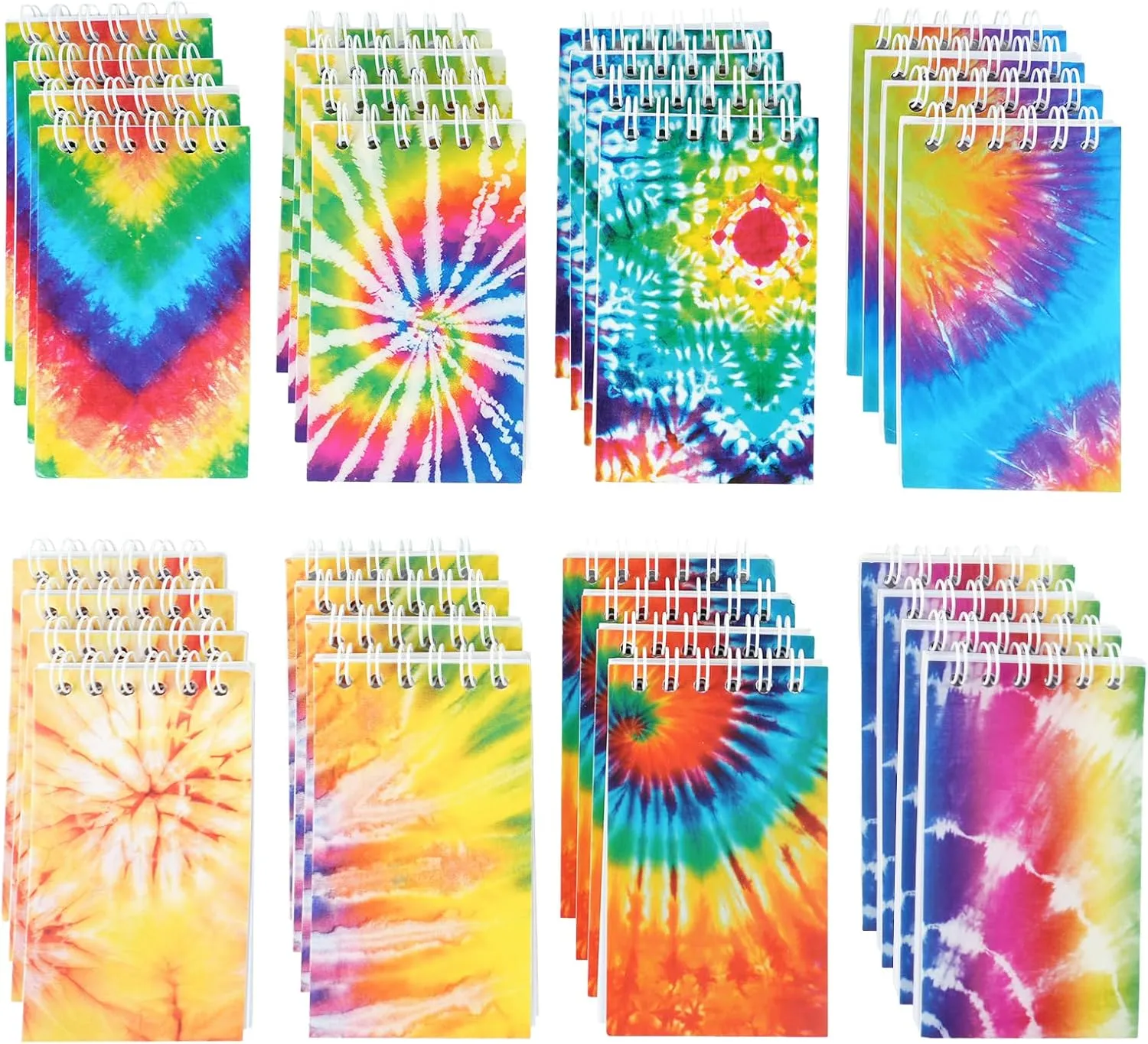 OZIO 32PCS Mini Tie Dye Notepads Multicolor Style Pocket Notebooks for Kids, Spiral Mini Notebook Pastel Art Party Small Notepad for Tie Dye Birthday Party Favors, 8 Styles