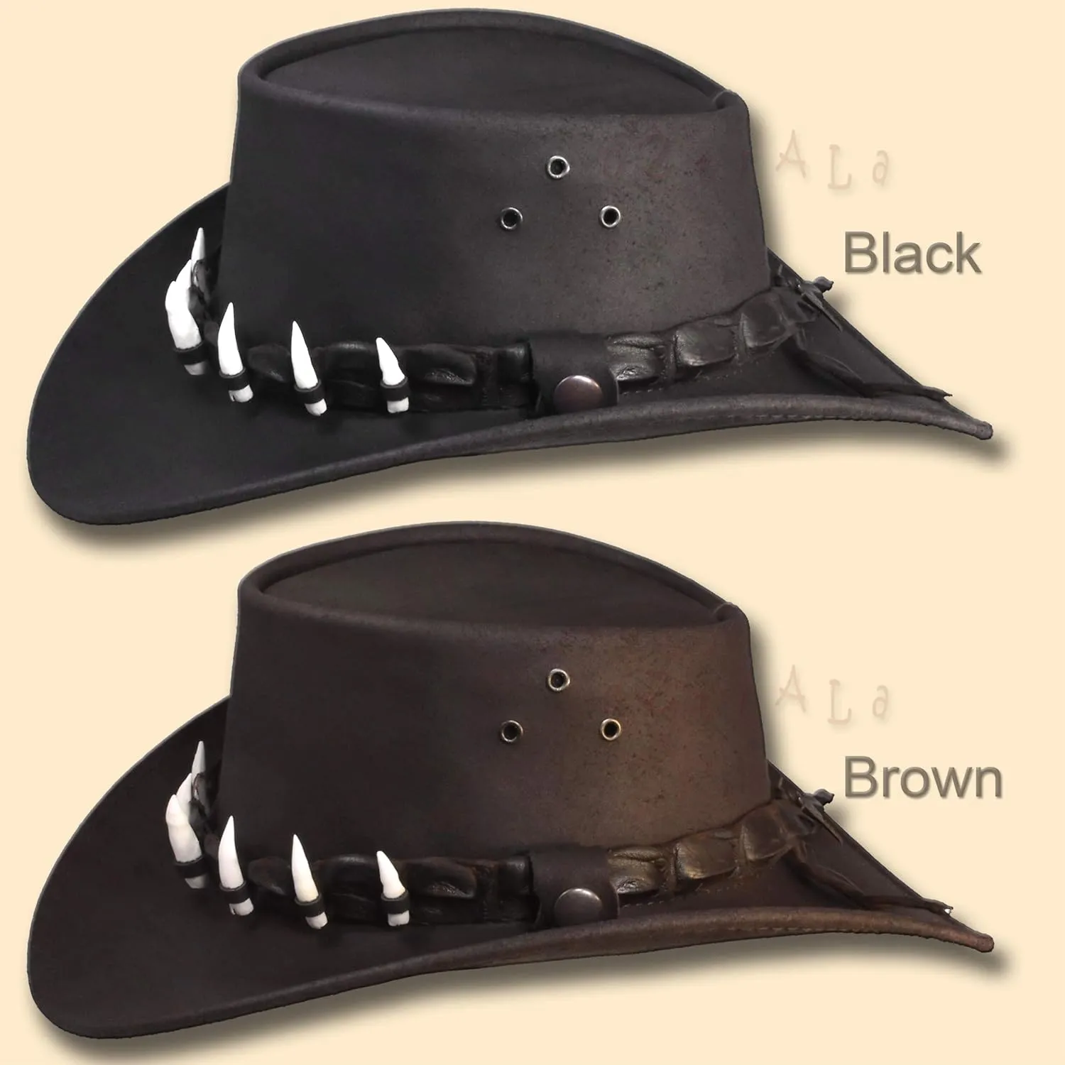 Oztrala】Leather Hat Crocodile Band Australian Outback Dundee Aussie Mens Womens Jacaru Black Brown Cowboy HLC1 US