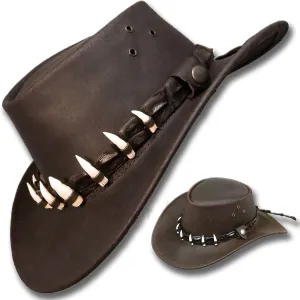 Oztrala】Leather Hat Crocodile Band Australian Outback Dundee Aussie Mens Womens Jacaru Black Brown Cowboy HLC1 US