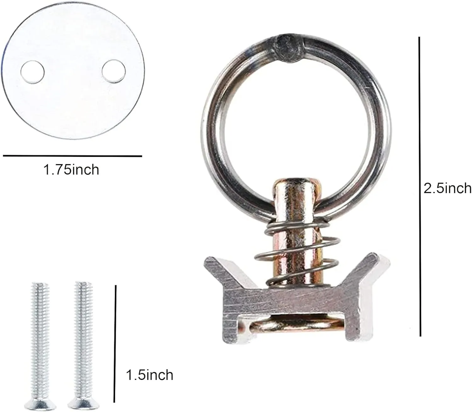 (Pack of 10) Bolt on L Track Tie Down Anchor Kits with Backer Plate and Round, Single Stud Quick Release Ring - Hardware Included