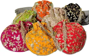 Pack of 50 Handmade Women's Velvet Embroidered Potli Purse Bag Pouch Drawstring Bag Indian Potli Handbag