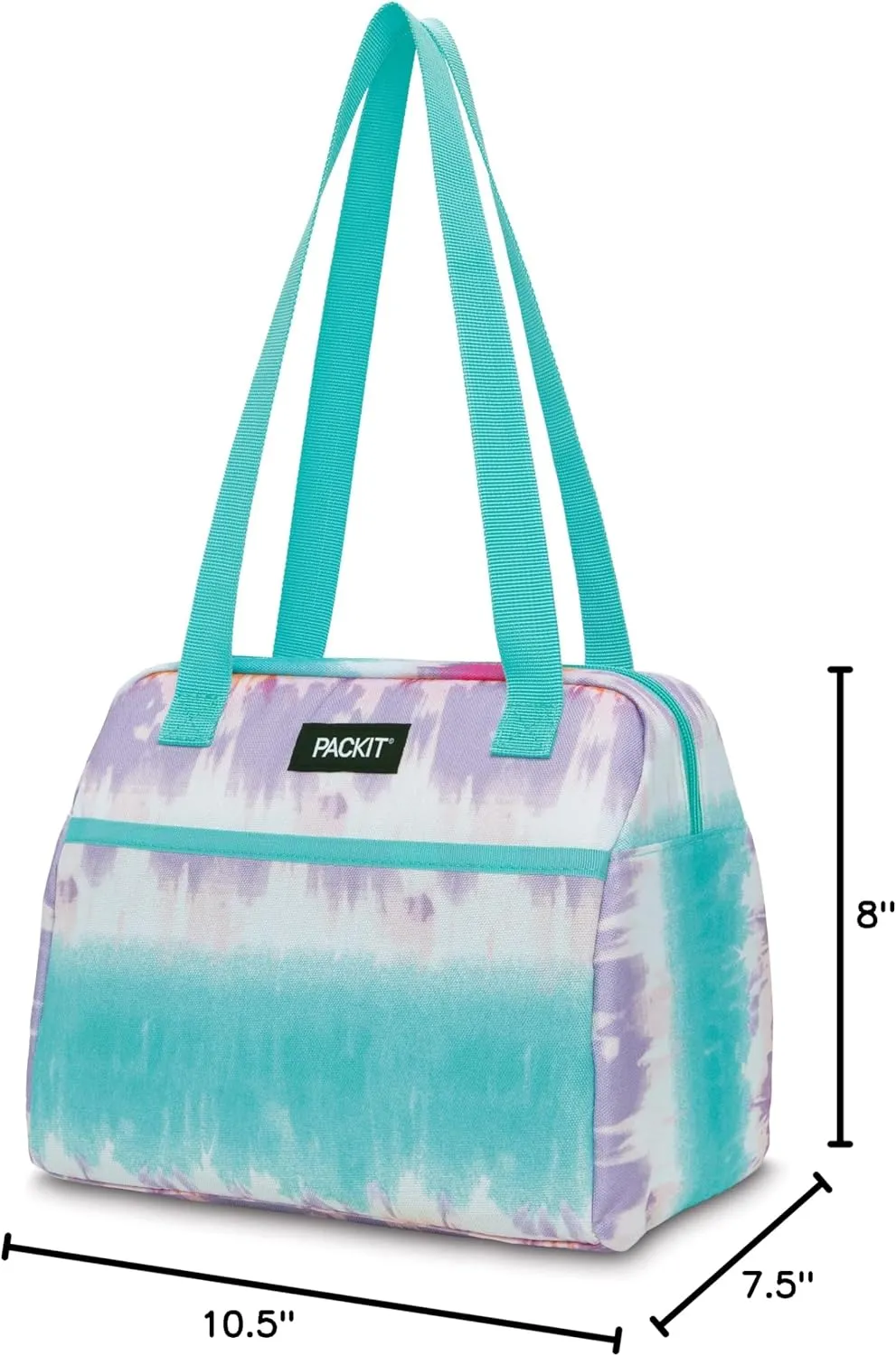 PackIt Freezable Hampton Lunch Bag, Tie Dye Sorbet, Built with EcoFreeze Technology, Collapsible, Reusable, Zip Closure with Front Pocket and Shoulder Straps, Perfect for Tweens and Adults