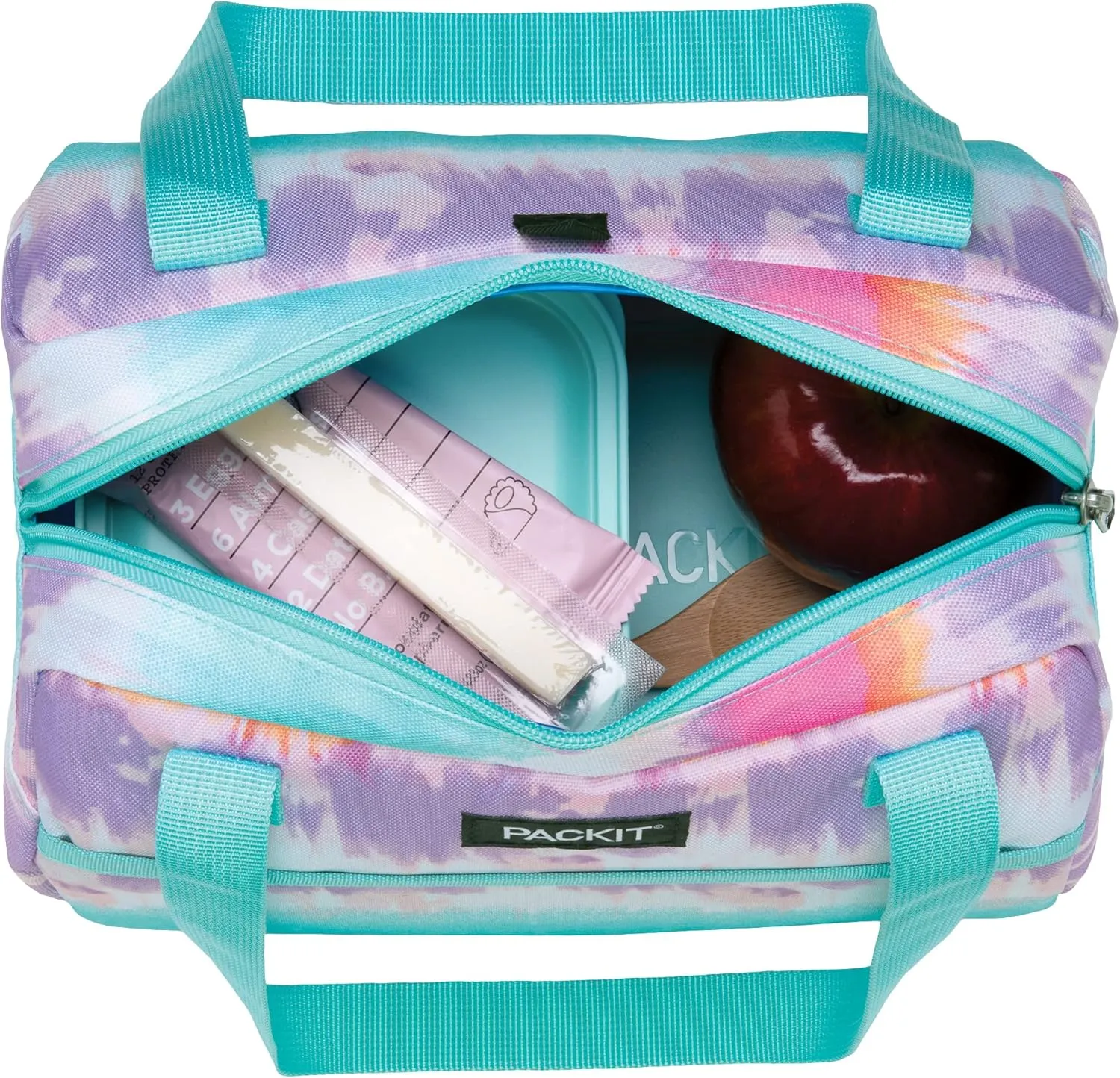 PackIt Freezable Hampton Lunch Bag, Tie Dye Sorbet, Built with EcoFreeze Technology, Collapsible, Reusable, Zip Closure with Front Pocket and Shoulder Straps, Perfect for Tweens and Adults
