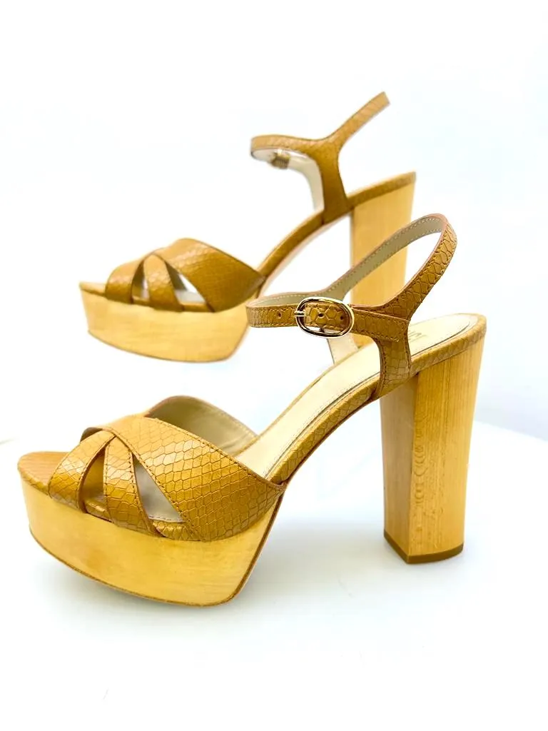 PAIGE CASSIE PLATFORM SANDALS IN MACAROON SNAKE