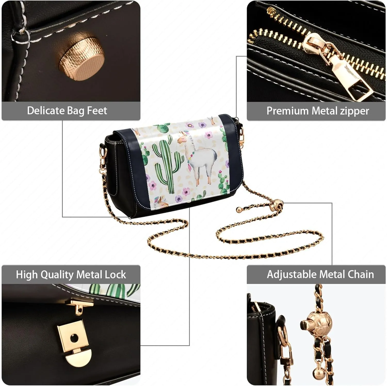Pandas Bears Bamboo Blue Crossbody Bags for Women Everyday Leather Shoulder Bags Medium Handbag with Chain Strap