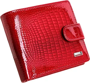 Patent Genuine Leather Crocodile Embossed Minimalist Wallet, Credit Card ID Purse, Vintage Small Coin Organizer Pouch (Red)