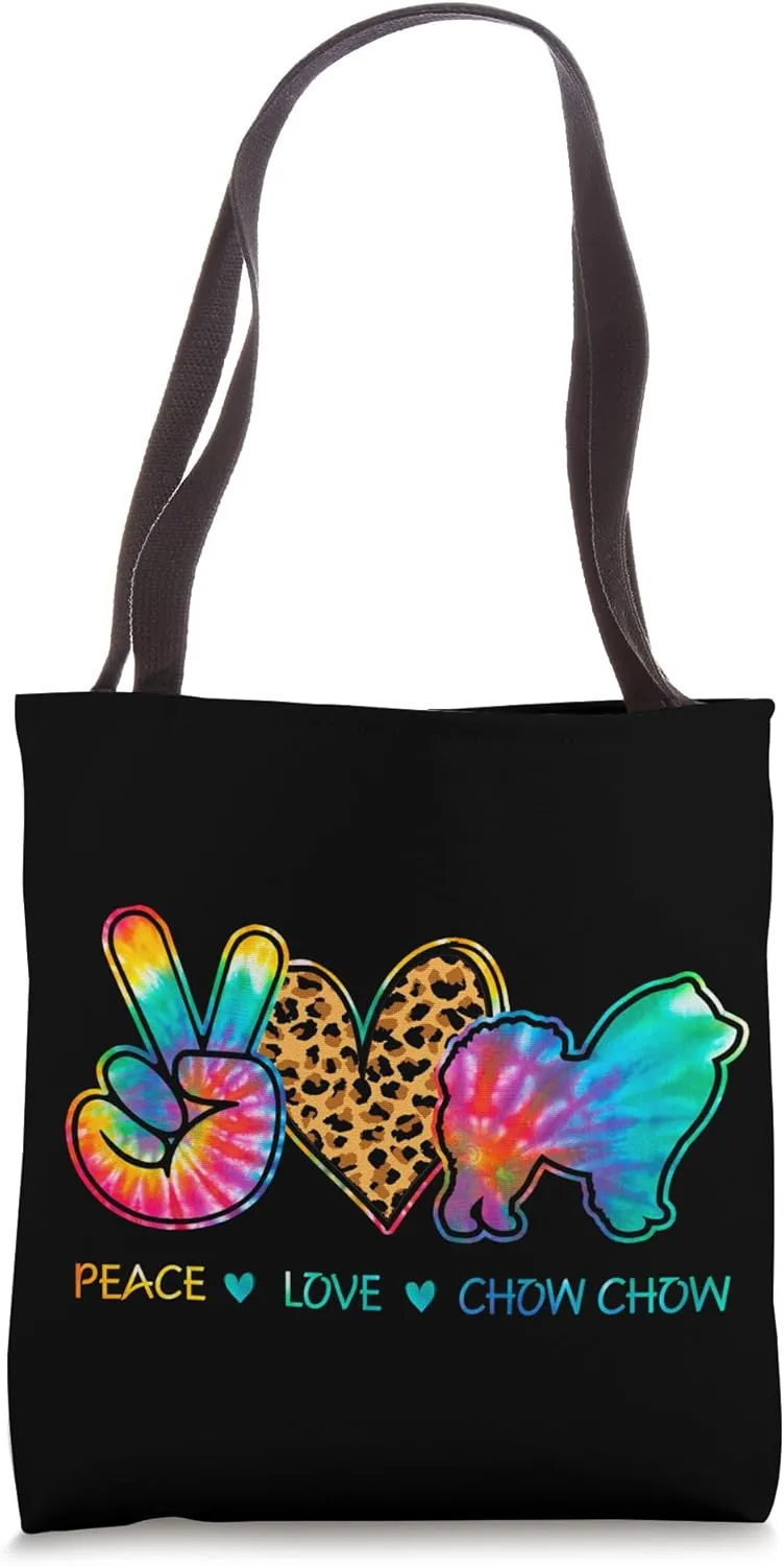 Peace Love Chow Chow Dog Tie Dye Tote Bag