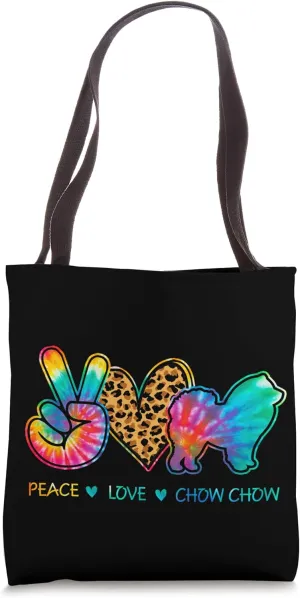 Peace Love Chow Chow Dog Tie Dye Tote Bag