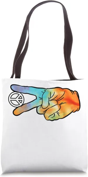 Peace N Out Sideways Hand Symbol Fun Retro 1960's Hippie Tote Bag