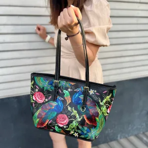 Peacocks Parade | Leather Tote Bag