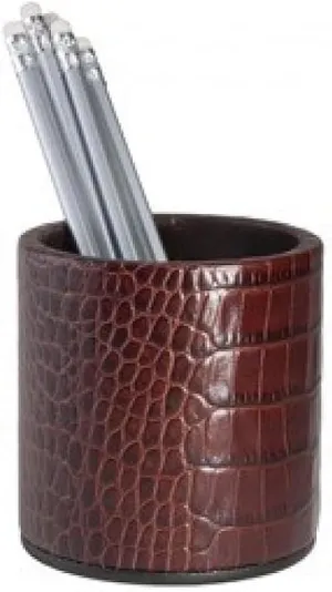 Pencil CASE in Croco Embossed Brown Leather by Graphic Image -