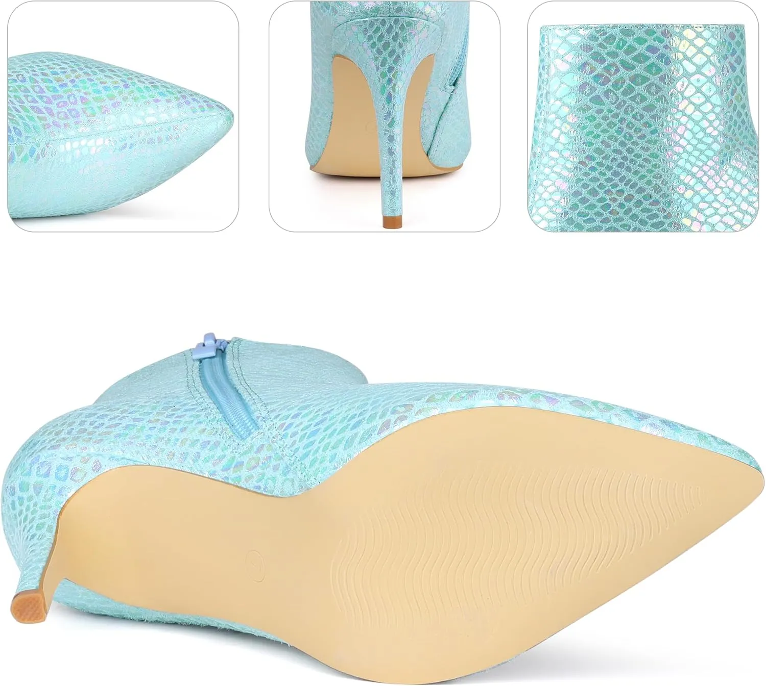Perphy Snakeskin Printed Metallic Boots Pointed Toe Stiletto Heel Ankle Boots for Women