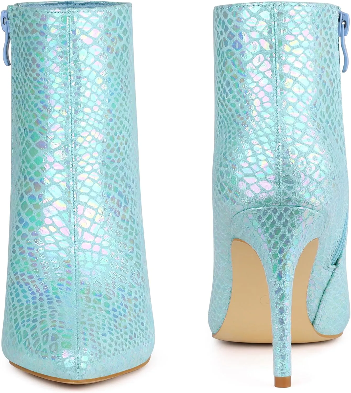 Perphy Snakeskin Printed Metallic Boots Pointed Toe Stiletto Heel Ankle Boots for Women