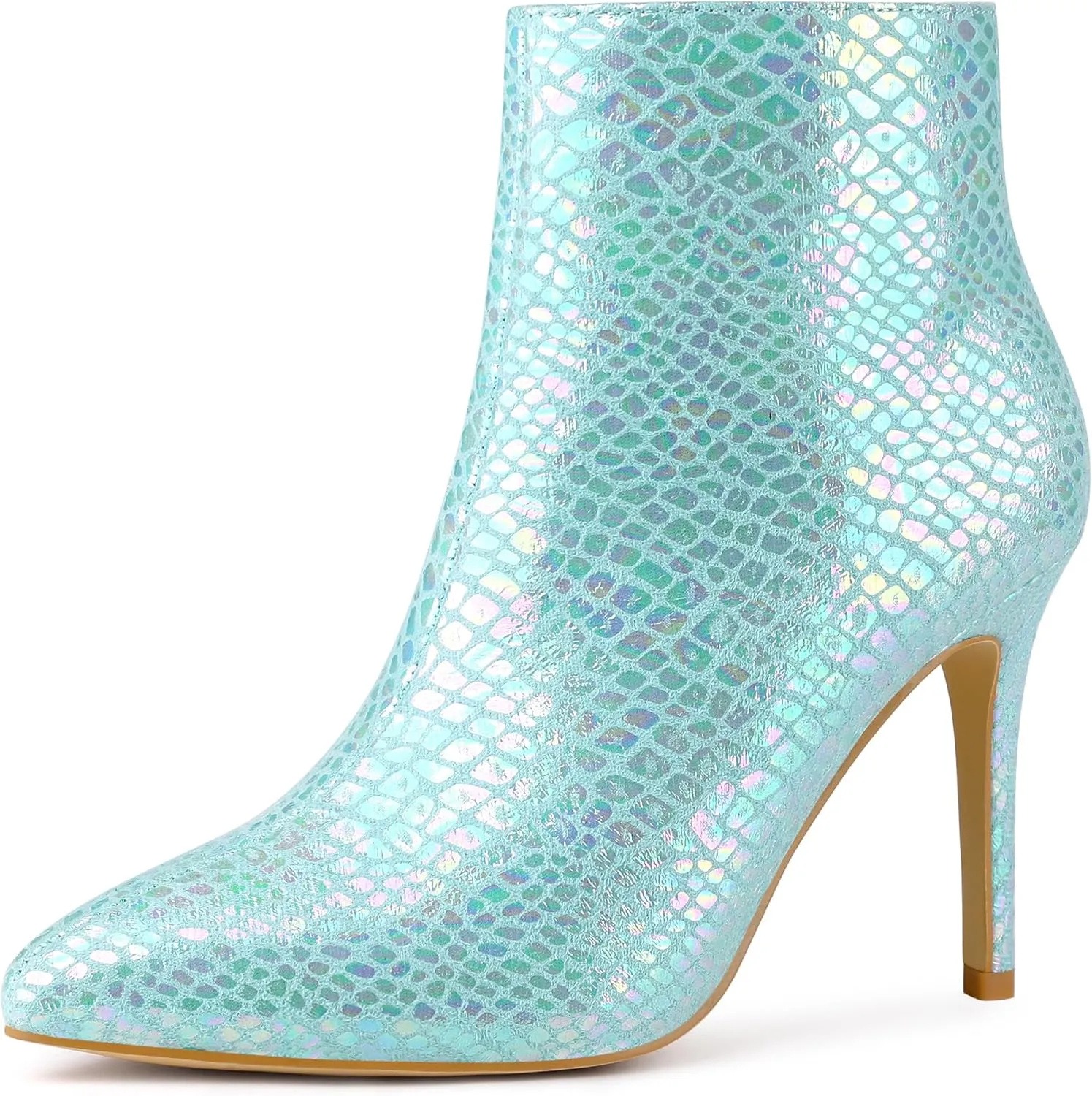Perphy Snakeskin Printed Metallic Boots Pointed Toe Stiletto Heel Ankle Boots for Women