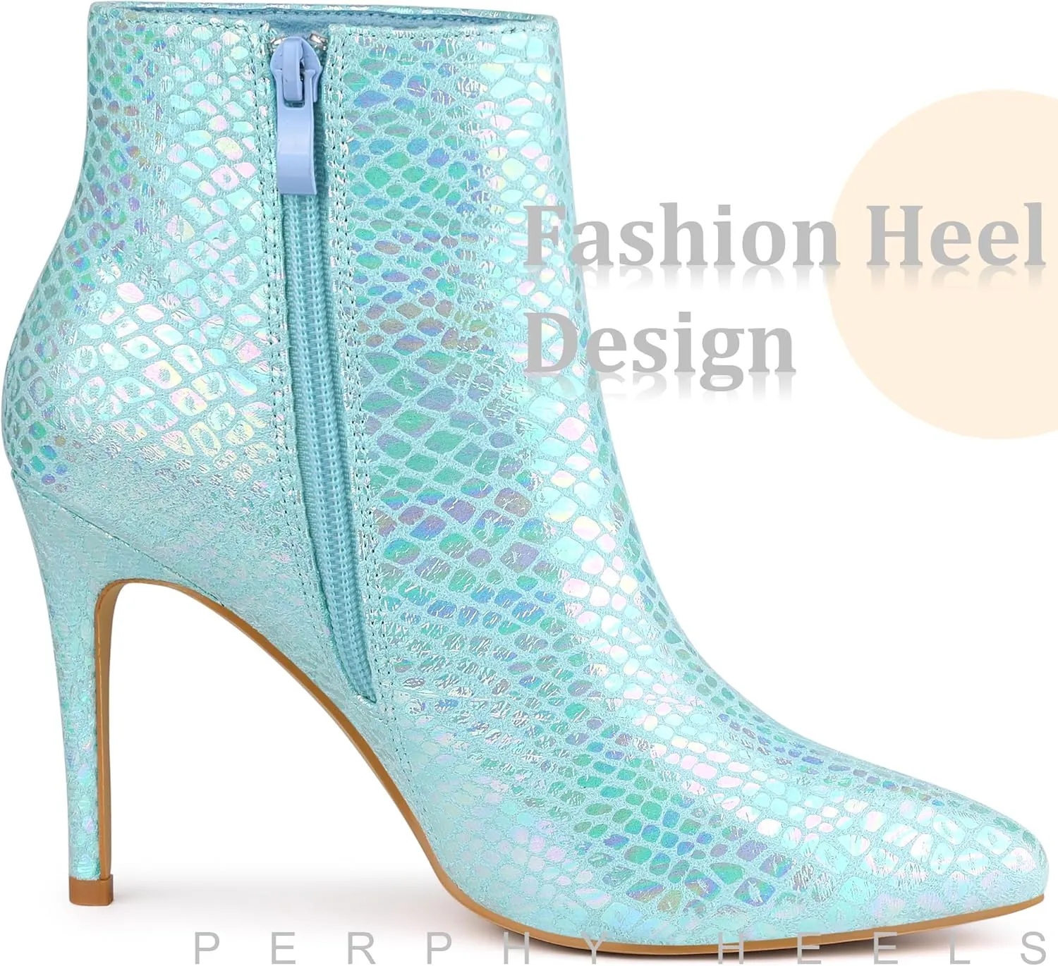 Perphy Snakeskin Printed Metallic Boots Pointed Toe Stiletto Heel Ankle Boots for Women