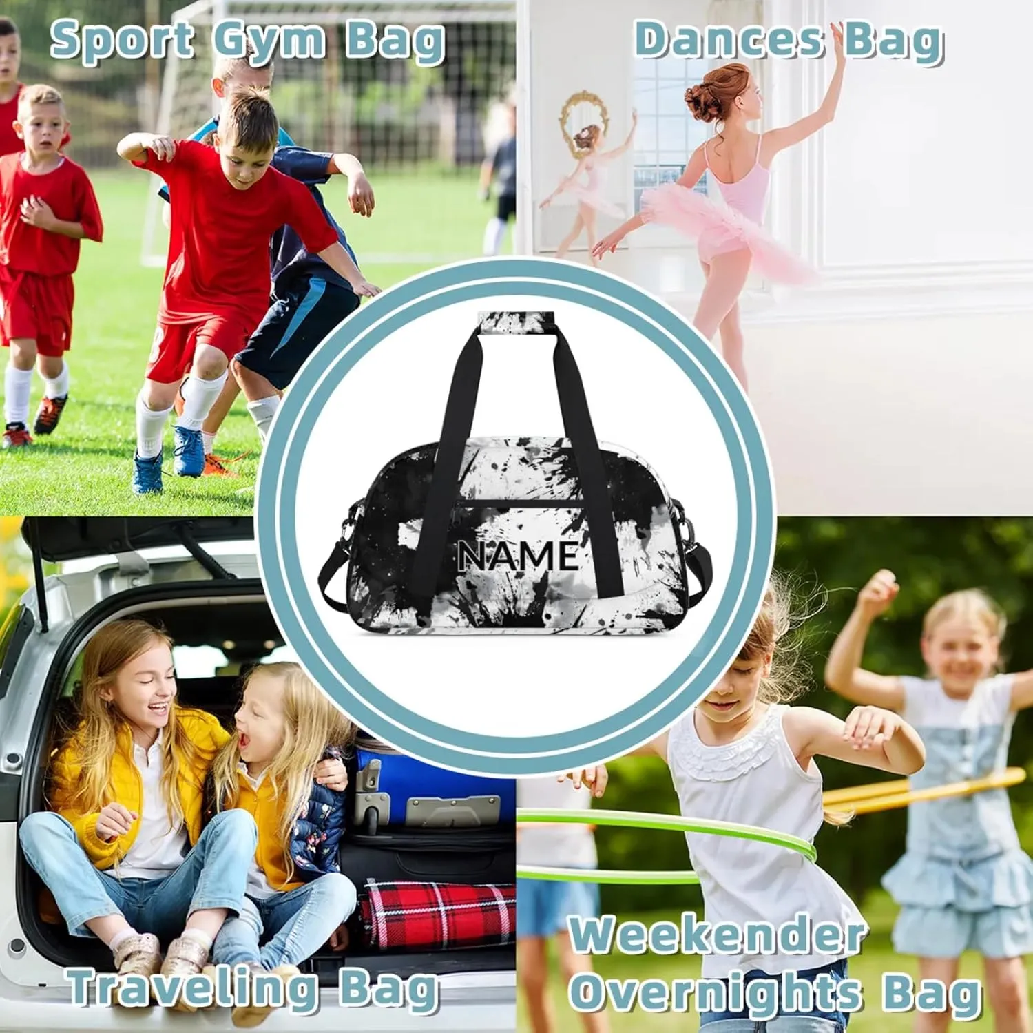 Personalized Custom Tie Dye Gym Bag for Women Men Carry on Travel Duffel Tote Vintage Black White Overnight Workout Weekender Bag