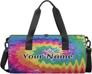 Personalized Duffel Bag for Women, Custom Colorful Tie Dye Gym Bag for Sports, Waterproof Dance Bag with Name, Lightweight Carryon Gym Bag, Rainbow Spiral Visual