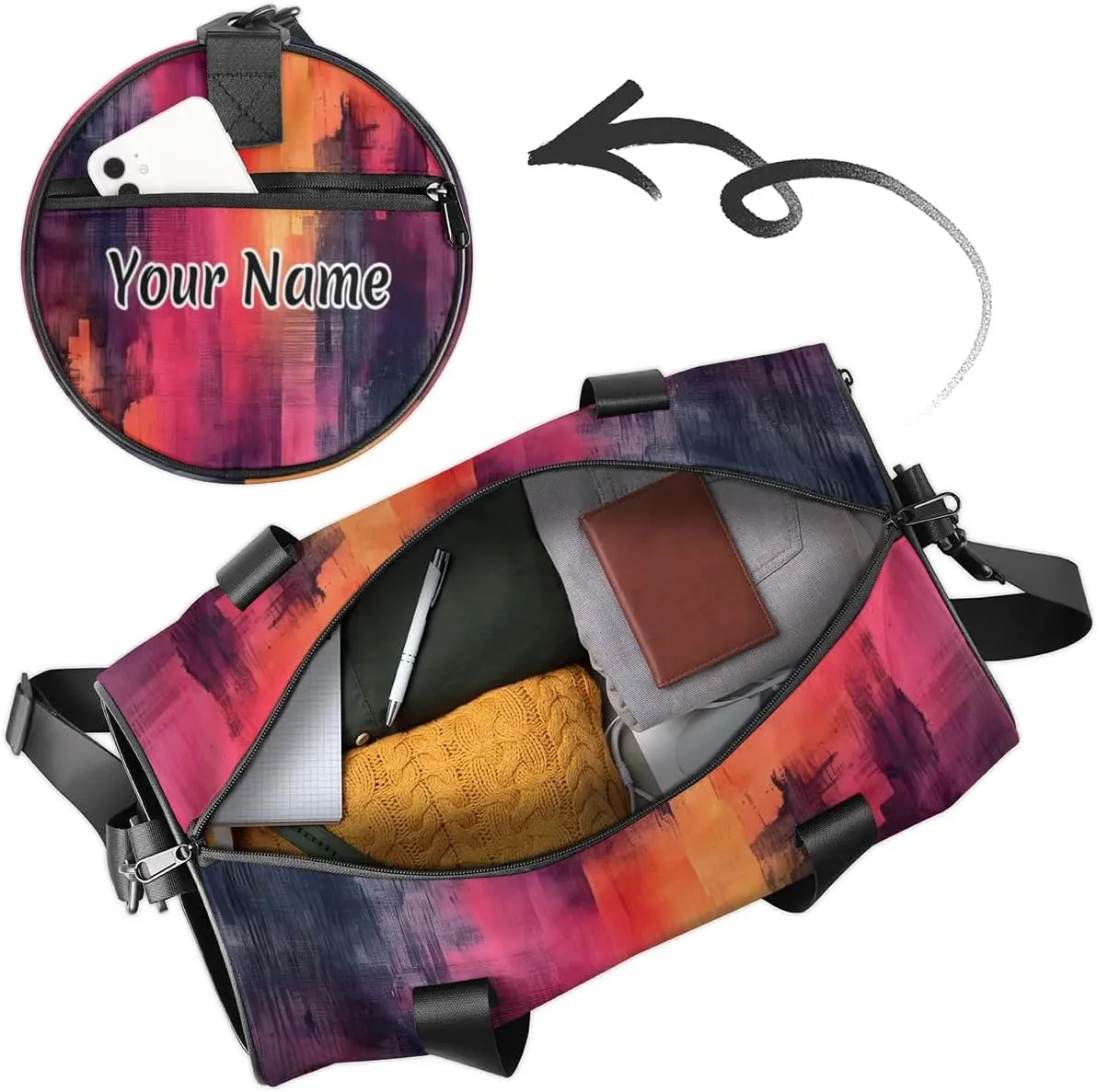 Personalized Duffel Bag for Women, Custom Tie-Dye Gym Bag for Sports, Waterproof Dance Bag with Name, Lightweight Carryon Gym Bag, Colorful Multicolour