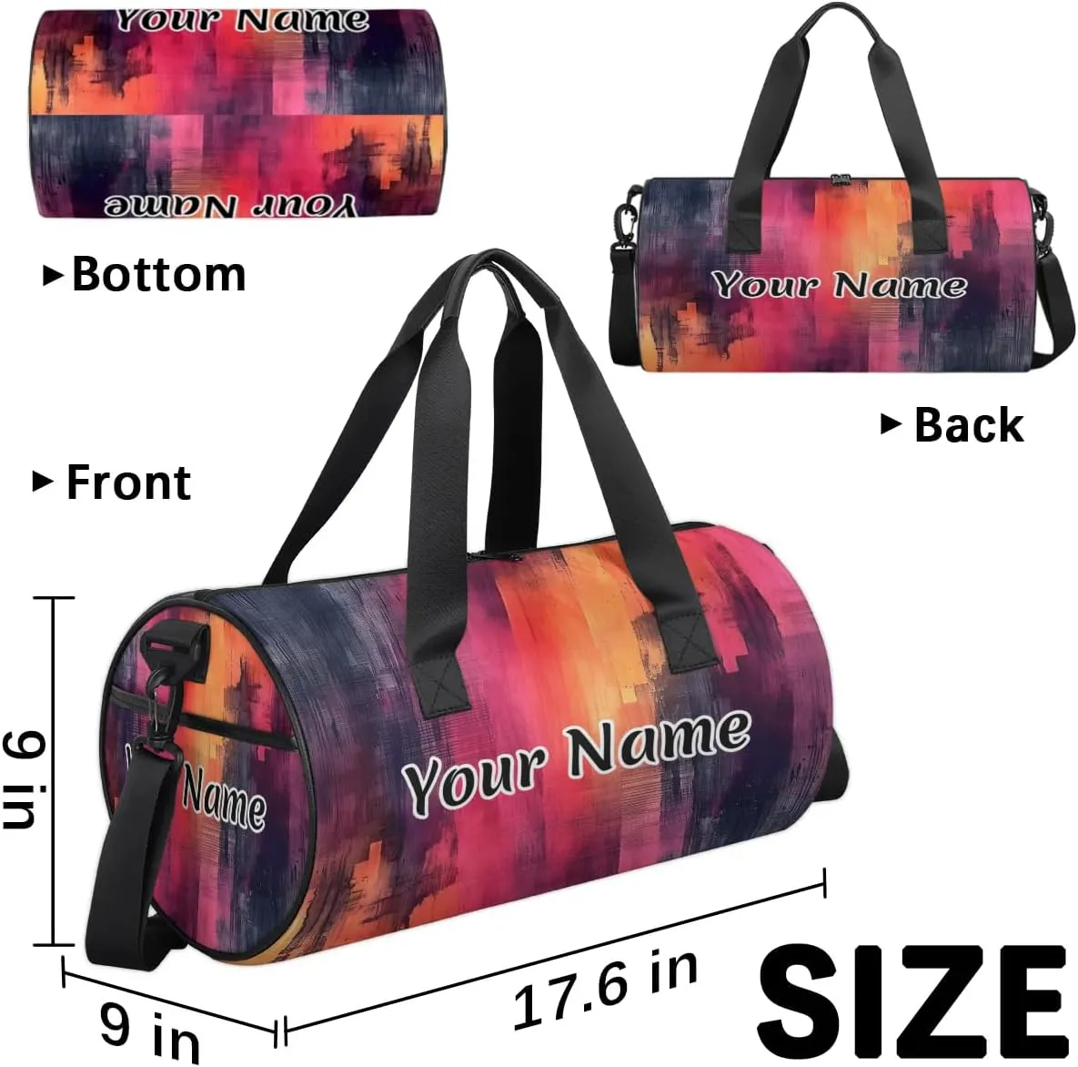 Personalized Duffel Bag for Women, Custom Tie-Dye Gym Bag for Sports, Waterproof Dance Bag with Name, Lightweight Carryon Gym Bag, Colorful Multicolour