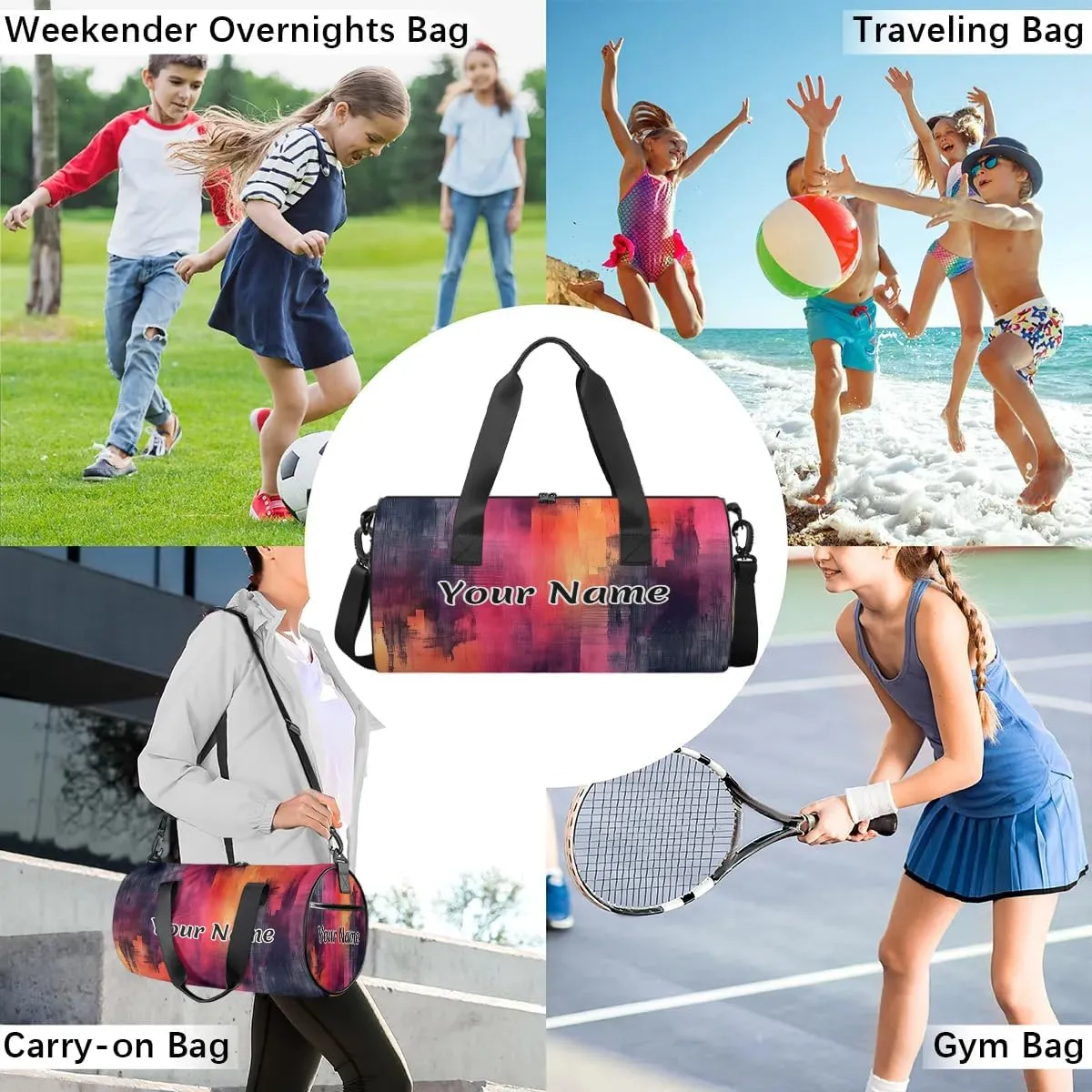 Personalized Duffel Bag for Women, Custom Tie-Dye Gym Bag for Sports, Waterproof Dance Bag with Name, Lightweight Carryon Gym Bag, Colorful Multicolour