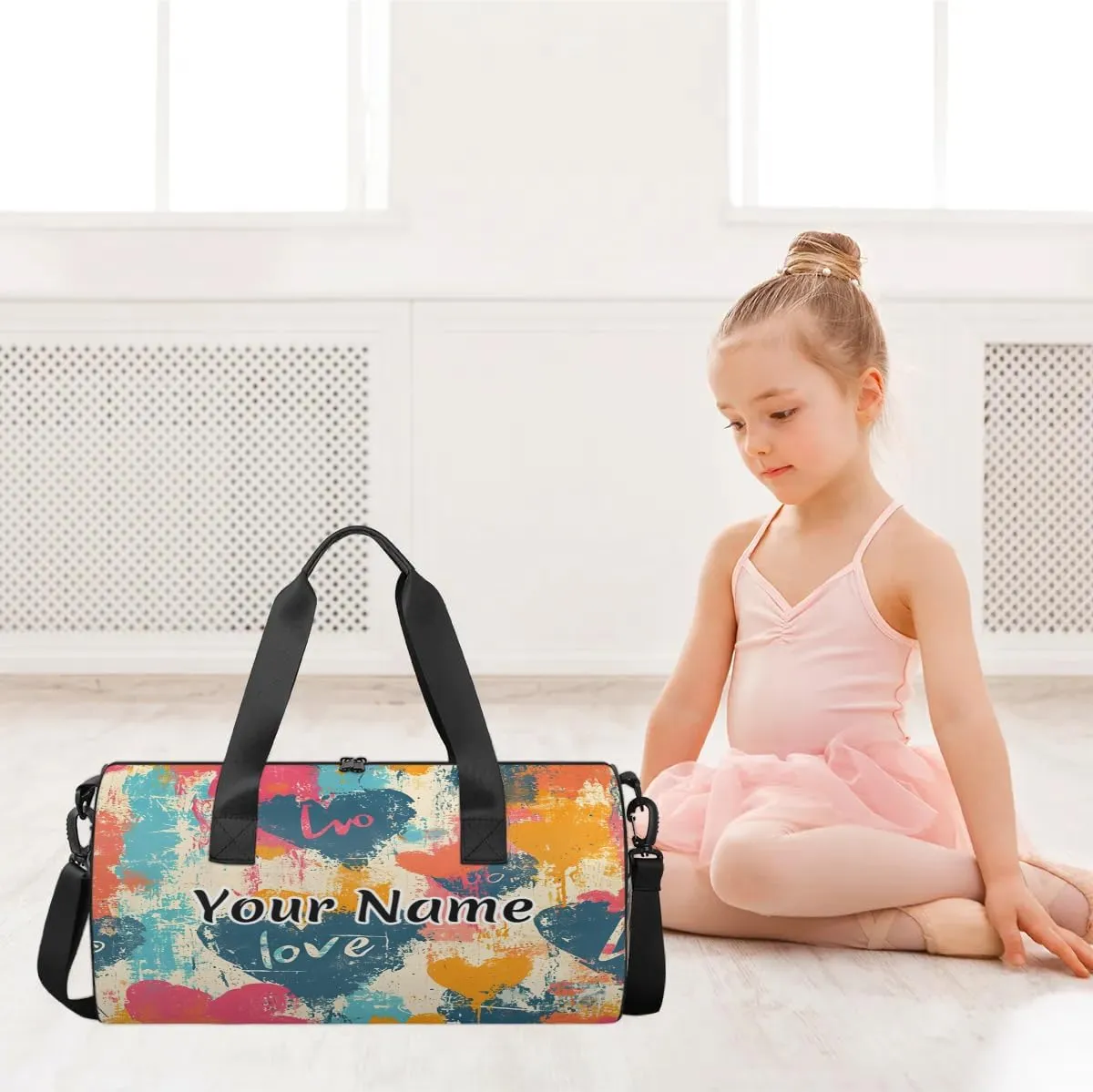 Personalized Duffel Bag for Women, Custom Tie-Dye Heart Gym Bag for Sports, Waterproof Dance Bag with Name, Lightweight Carryon Gym Bag, Valentine's Day