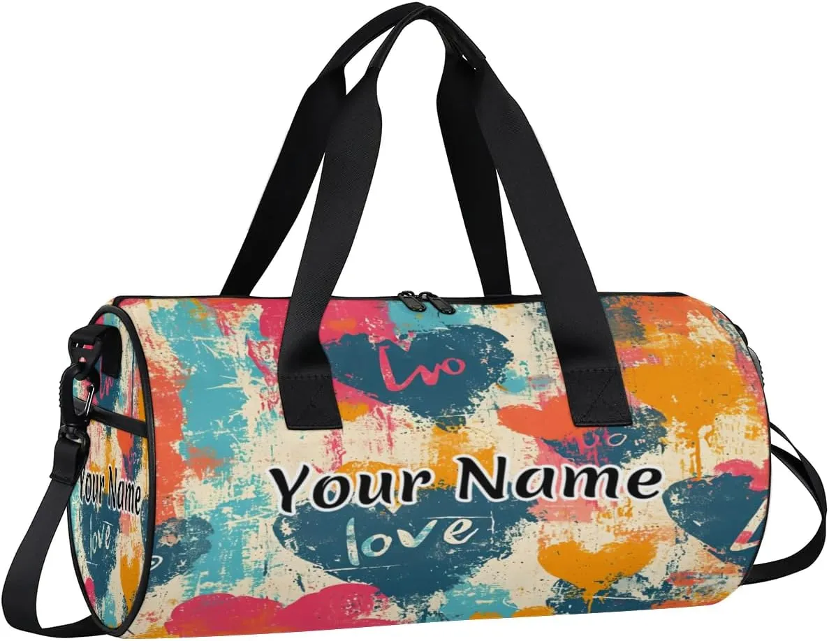 Personalized Duffel Bag for Women, Custom Tie-Dye Heart Gym Bag for Sports, Waterproof Dance Bag with Name, Lightweight Carryon Gym Bag, Valentine's Day