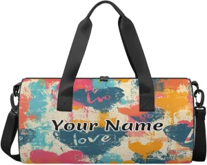 Personalized Duffel Bag for Women, Custom Tie-Dye Heart Gym Bag for Sports, Waterproof Dance Bag with Name, Lightweight Carryon Gym Bag, Valentine's Day
