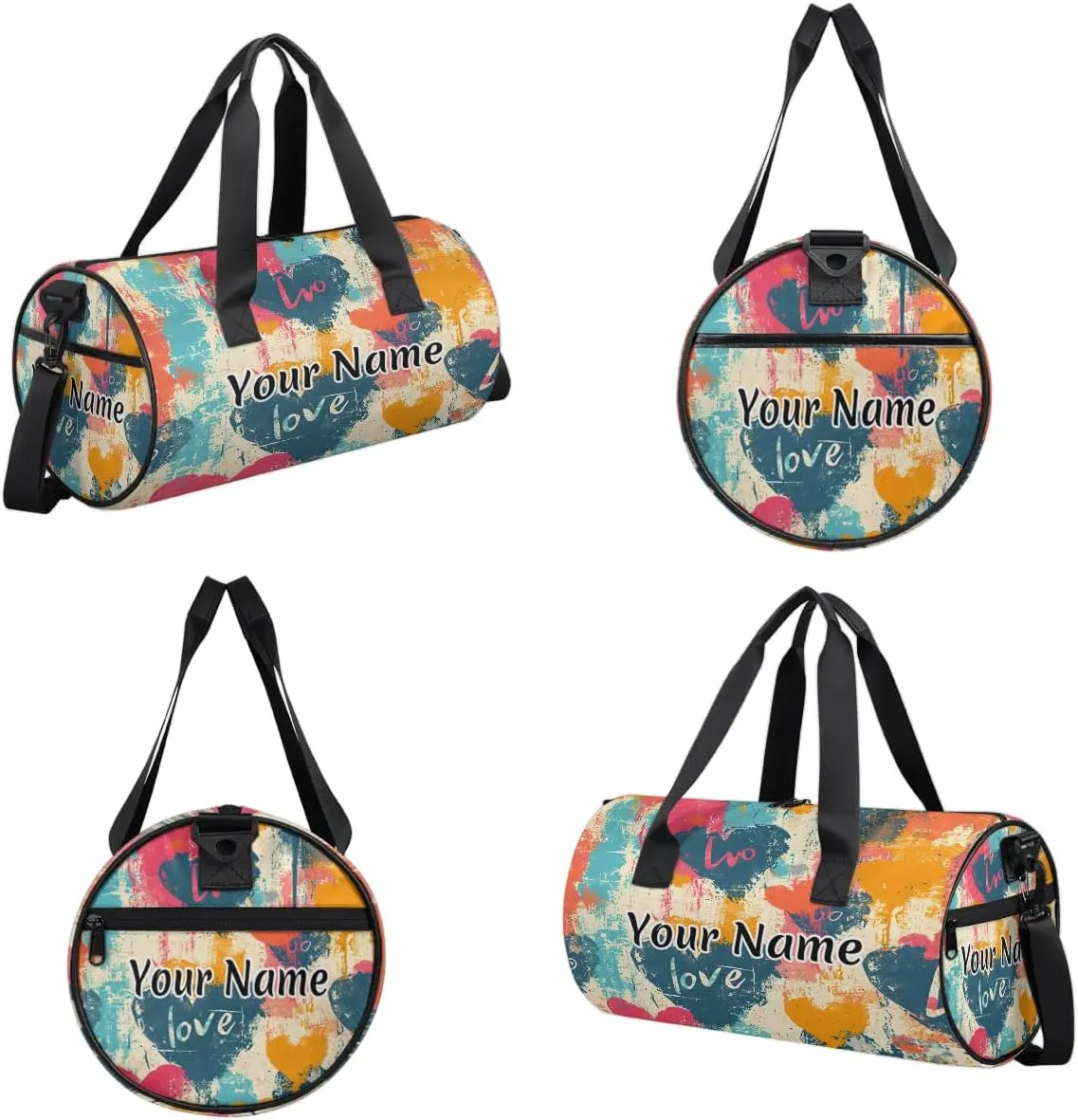Personalized Duffel Bag for Women, Custom Tie-Dye Heart Gym Bag for Sports, Waterproof Dance Bag with Name, Lightweight Carryon Gym Bag, Valentine's Day