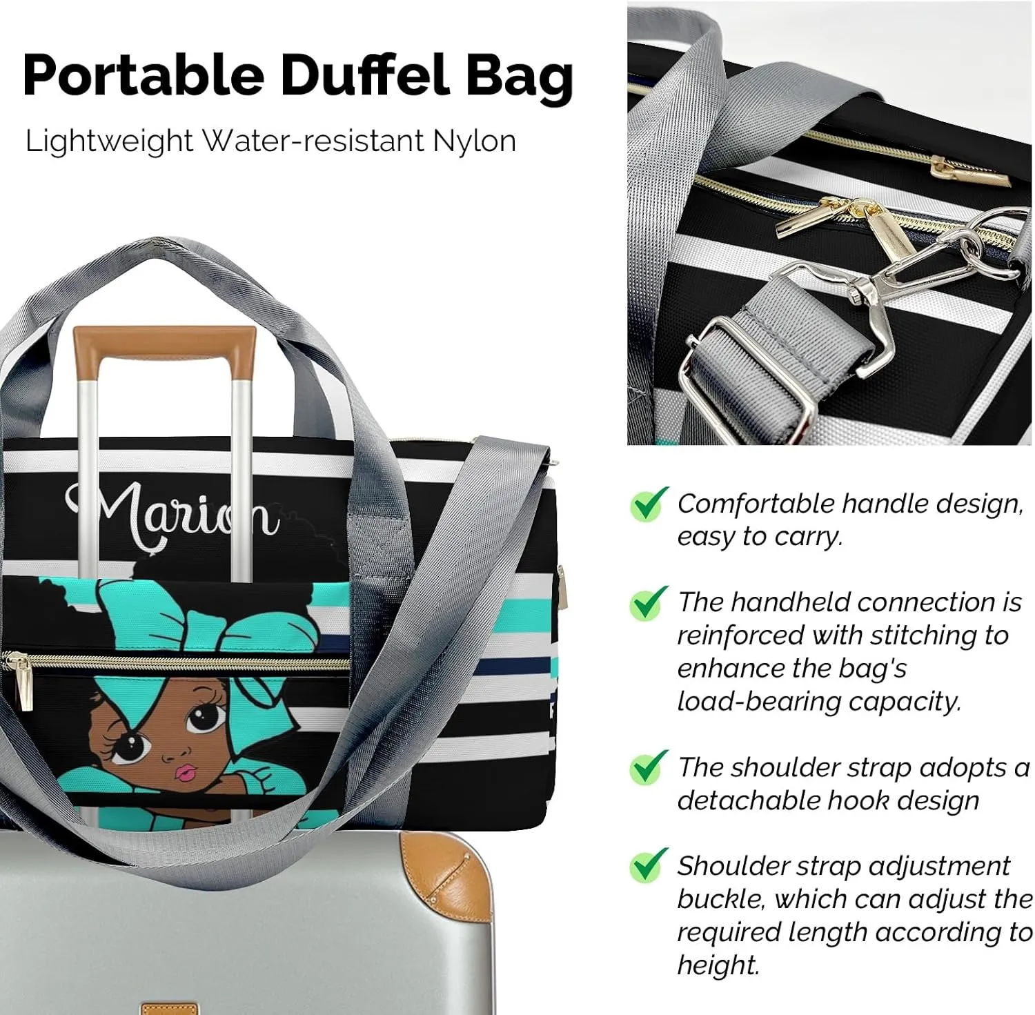 Personalized Name Duffel Bag Little Afro Girl Mint On-the-Go Fitness: Travel Bags Designed for Active Living